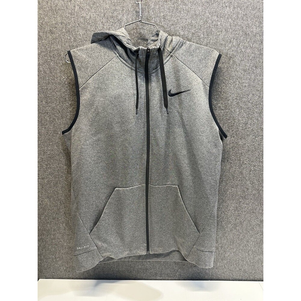 Nike Dri-FIT Men's Sleeveless Full Zip Fleece Hoodie Gray Solid L
